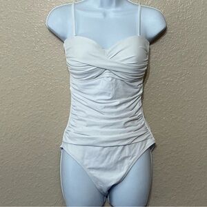 Relleciga Classic White Ruched One-Piece Swimsuit